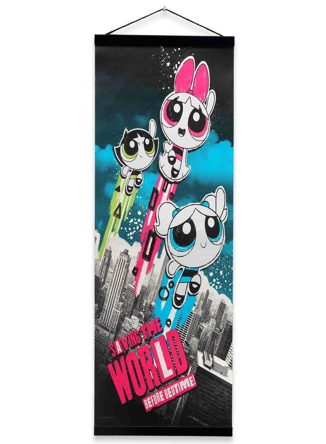 Open Road Brands Powerpuff Girls Saving the World Before Bedtime Hanging Canvas Banner - Fun Powerpuff Girls Wall Decor for Home - Image 1
